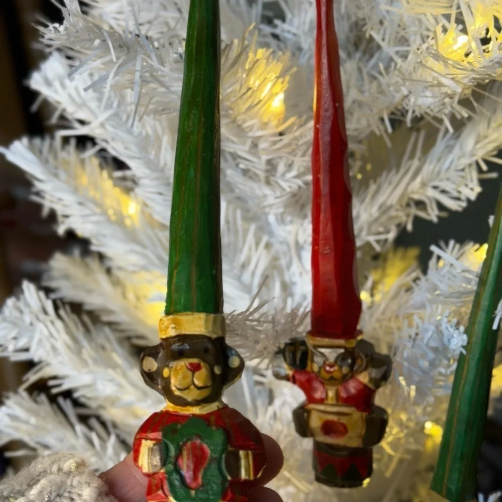 Vintage 1980’s 3 piece Festive Bear Ornaments - Red and Green